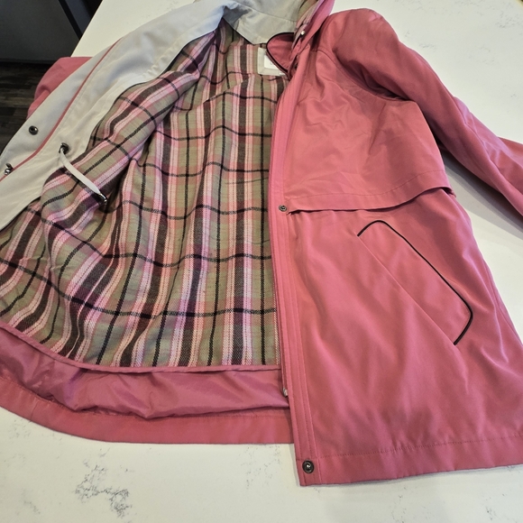 Vintage Liz Claiborne Pink Hooded Coat Jacket Plaid Lining Womens Large NEW - Picture 16 of 16